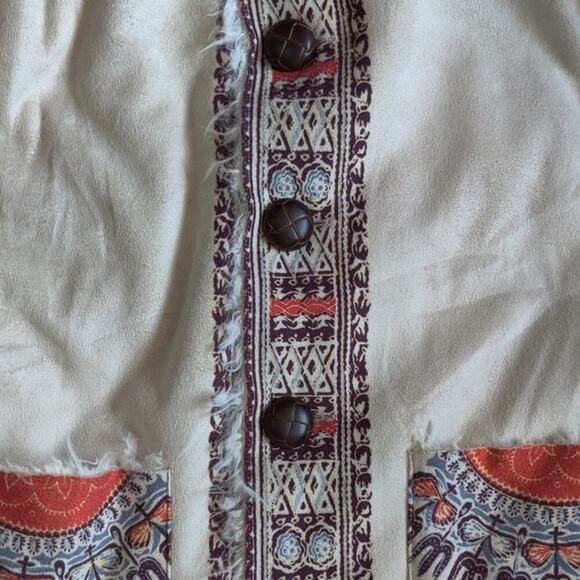 Billabong White Aztec Southwestern Faux Shearling Coat SZ S Indie Hipster Jacket - Picture 4 of 11